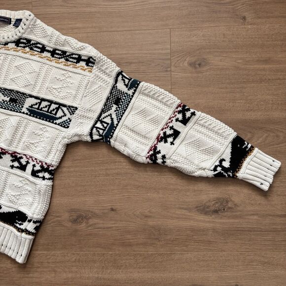 Vintage C.F. Hathaway Knit Sweater Mens Large Cream Boats Whale Cottagecore 90s - Picture 5 of 9